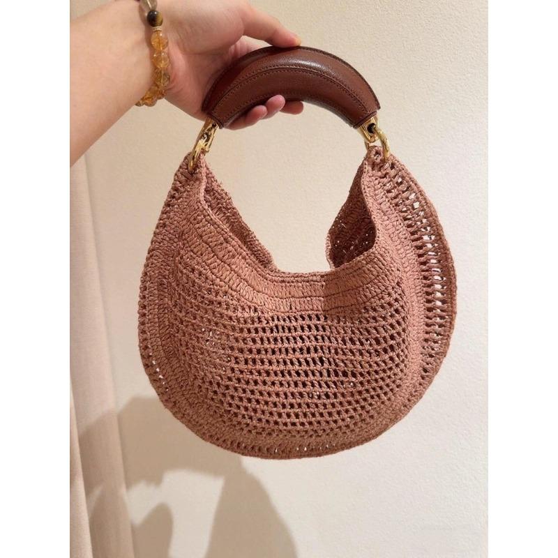 

New niche design straw woven crescent bag pu soft leather texture handbag fashionable women s commuter armpit bag 35*1*21.5cm