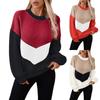 Ladies' Casual Contrasting Color Round Neck Loose Twisted Flower Knitted Sweater Top