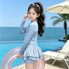 Girls Summer Long Sleeve Sun Protection Two Piece Swimsuit Trendy Middle Big Kids Swimwear Set