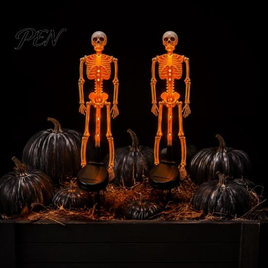 Spooky Garden Path Lighting 2Pcs Solar Skeleton Stake Light, Halloween Glowing Realistic Figurine, Waterproof Illuminated Yard Accents Outdoor
