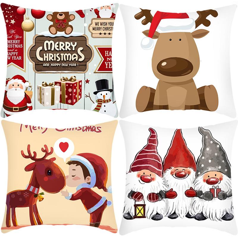 

New Christmas Pillowcase Linen Print Elk Santa Decoration Festive Pillowcase 45 * 45Cm pillowcase