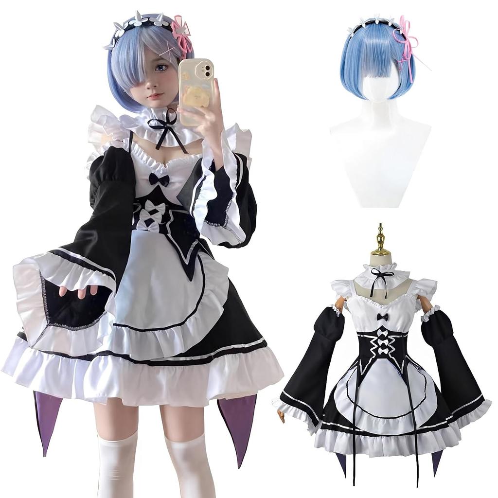 ReZero Starting Life Another World Cosplay Wig Rem Ram Emilia Natsuki Subaru Maid Outfit Costume Adult