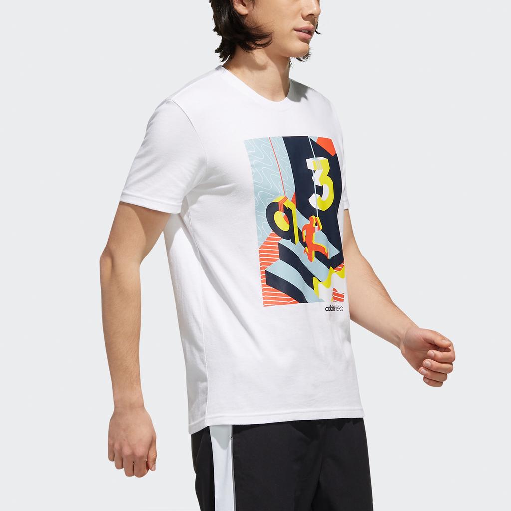 Adidas Neo Rock Climbing Fun Print Round Neck T-Shirt Men Tops White EJ7063