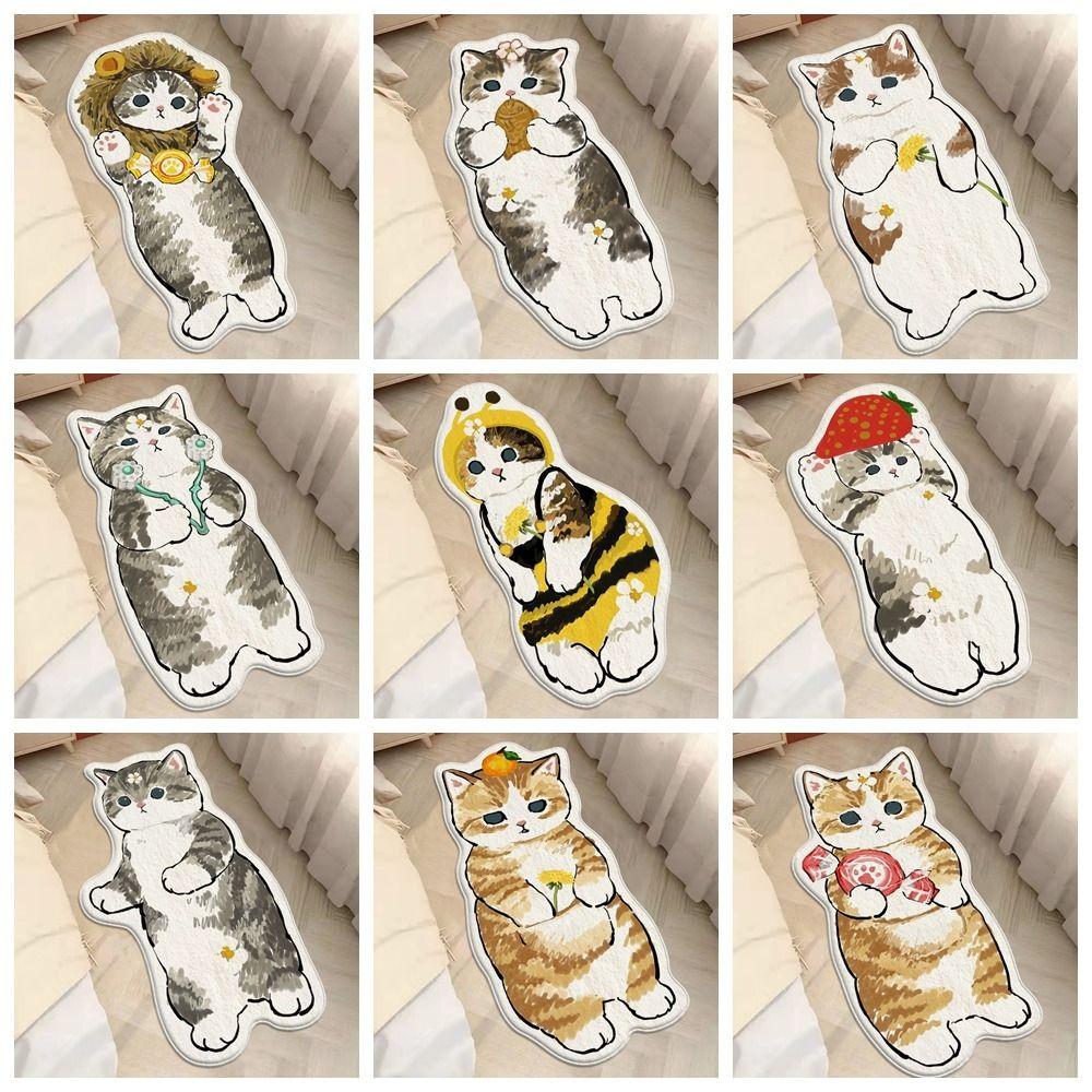 Irregular Cartoon Cat Carpet Faux Cashmere Bedside Rug Bedroom Area Rugs for Sofa Coffee Table
