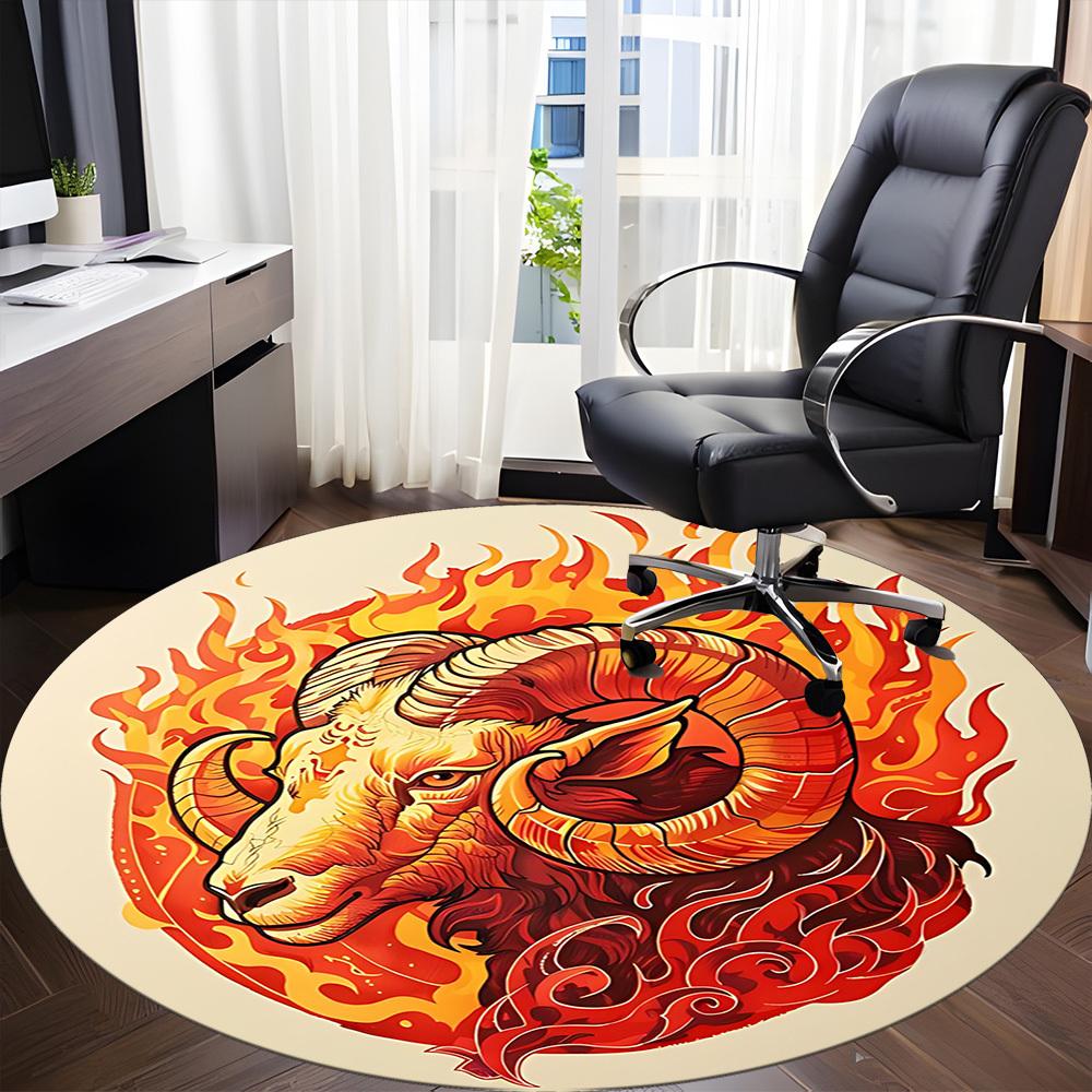 1pc Ram Flames Office Round Area Rug,  Mat Suitable For Office, Under Office Chairs Bedroom Living Room Home Decor, Room Deco
