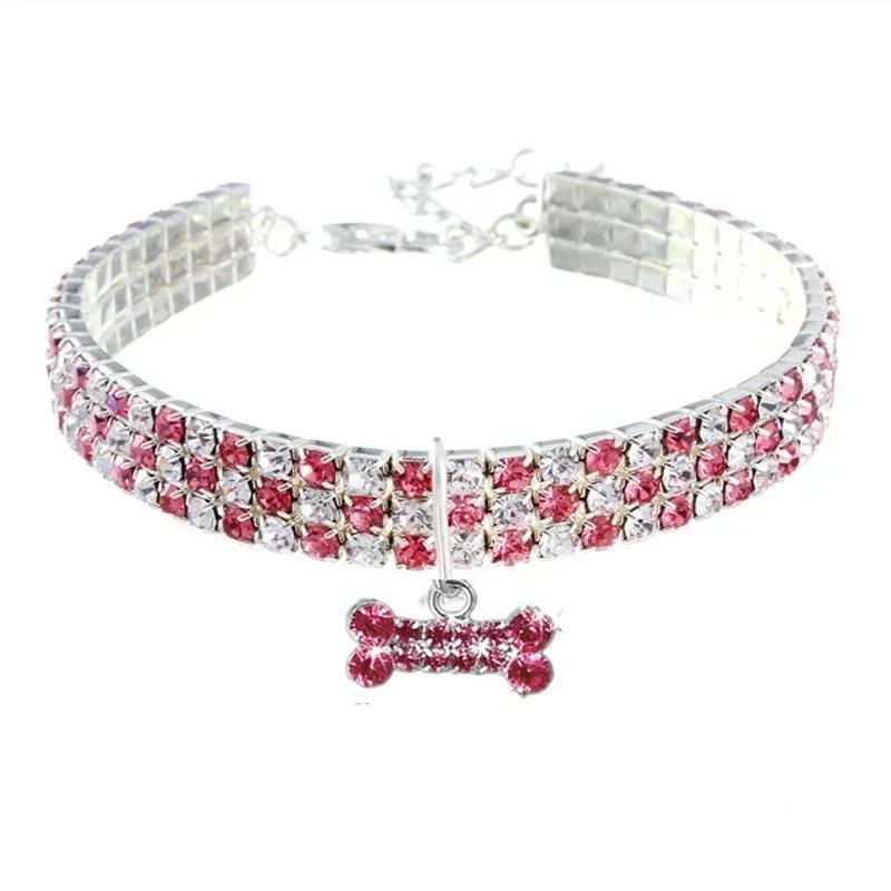 

Bling Pet Dog Collar Pitbull Pug Bone Pendant Crystal Cat Collars Small Medium Dogs Chihuahua Pug Necklace Loop Pets Accessories L