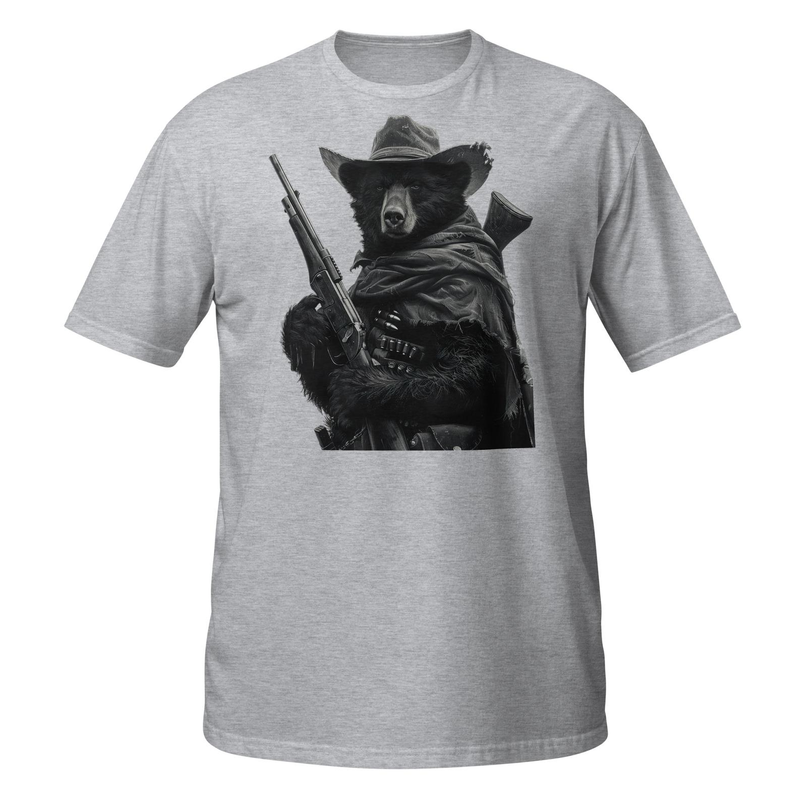 Black White Cowboy Black Bear Rifle Unique Short-Sleeve Unisex Graphic T-Shirt Mens Womens Tees Top 4XL