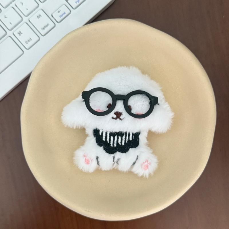 Cute Cartoon Glasses Hat Dog Plush Keychain Kawaii Puppy Backpack Pendant Keychain Stuffed Doll Toys Charms Accessories Gifts