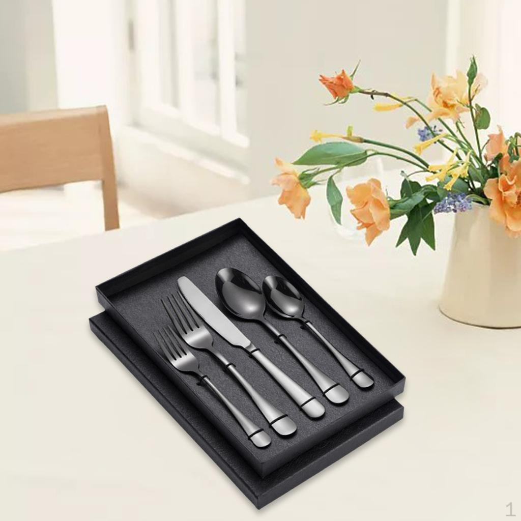 5Pcs Portable Stainless Steel Flatware Reusable Tableware Lightweight Backpacking Cutlery Dinnerware