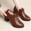 Women Spring Autumn New Fashion Lace Soft Leather Platform Pumps Korean Style Casual Waterproof Pointed Toe Single Shoes