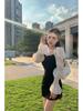 French Chic Puff Sleeve Little Black Dress - Elegant Slimming Style for Women