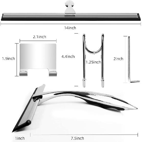 14 Inch Shower Squeegee Stainless Steel with Shower Door Hook and Adhesive Hook Glass Squeegee Bathroom for Doors, Bathroom, Windows, Kitchen, Mirror