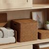 Lidded Storage Box Easy to Organize Wicker Storage Basket Lidded Wicker Basket Natural Material Household Organizer Handwoven