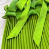 Elegant Beaded Embroidery Oversize Pleated Dress Women Summer Gradient Pink Green V Neck Ruffle Belt High Elastic Midi Dress