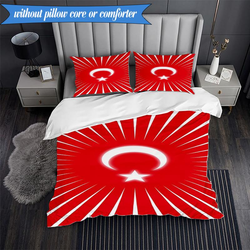 3PCS Turkish Football Emblem Bedding Set 2D Printing (Includes 1 Duvet Cover + 2 Pillowcases Coreless), Bedroom decor,Fan gift