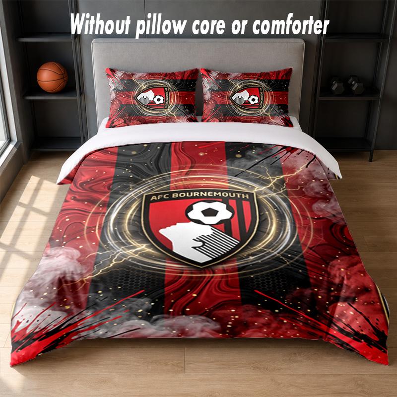 Bournemouth Football Design Bed Bedding Set 1 Duvet Cover + 2 Pillowcases Soft Breathable Household Bed Linens
