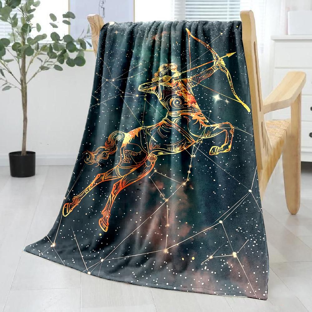 Starry Night Zodiac Sagittarius Flannel Printed Blanket Suitable for All Seasons Suitable for Living Room Office Sofa and Travel