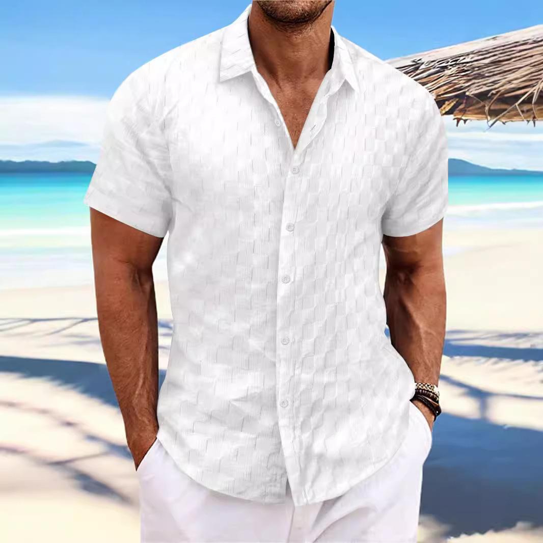 Men S Plaid Jacquard Casual Short Sleeve Shirt S