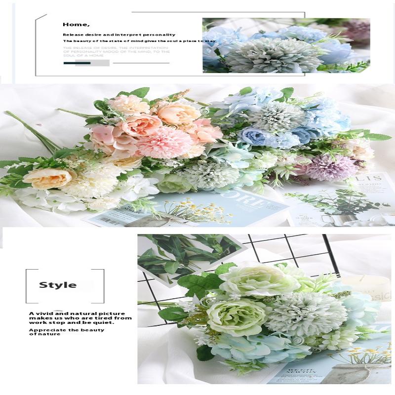 1Pc Artificial Flowers Wedding Home Bedroom Decoration Bridal Bouquet Garden Fake Silk Roses Hydrangeas Vase For Board Outdoors