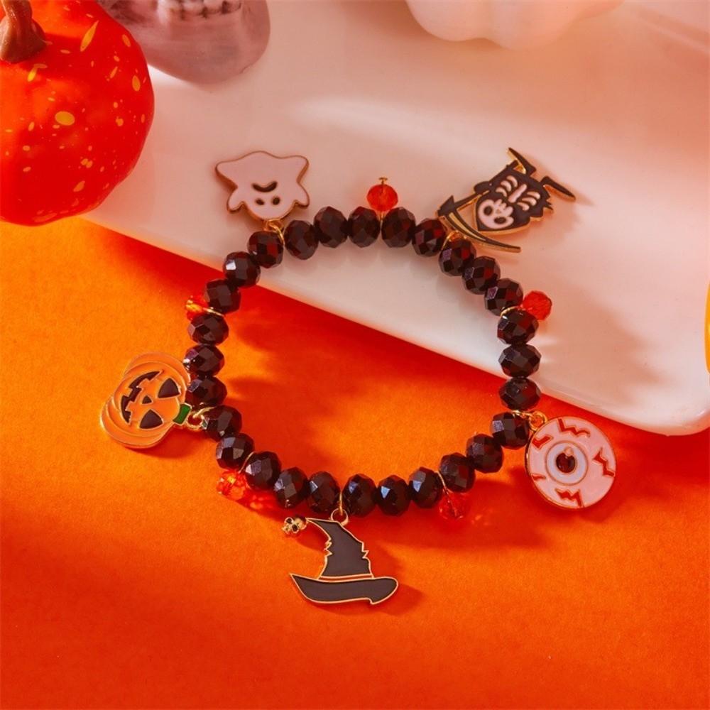 Resin Pumpkin Pendant Bracelets Zinc Zinc Zinc Alloy Crystal Beaded Bracelet Halloween Hand Chain  Gifts
