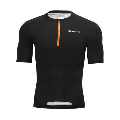 Santic Men's Short Sleeve Cycling Jersey with Half Zipper, Summer Cycling Wear, High Elasticity, Breathable, Sweat-Wicking, and Quick-Drying