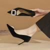 8850 [sheepskin] high heels women's thin heels autumn 2025 new pointed square buckle rhinestone dress single shoes