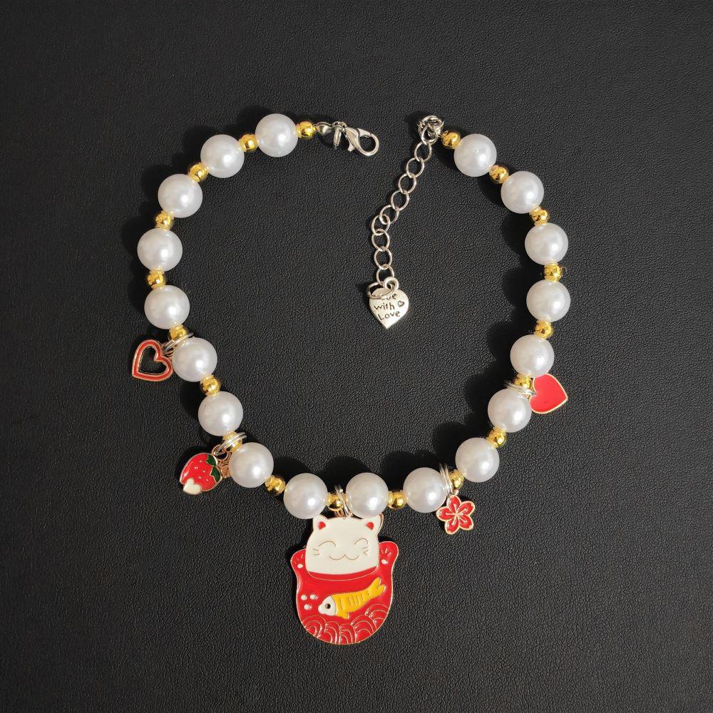 Pet Pearl Necklace Collar for Cats & Dogs - Stylish, Summer-Ready, Bite-Resistant Accessories & Pendants