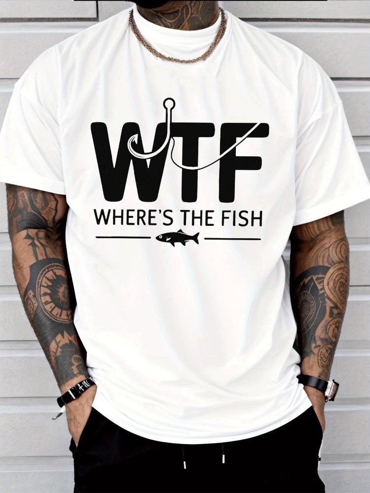 Unisex Crew Neck Tee FisherUnisex Hook Fish Funny Text Graphic Loose Short Sleeve Outdoor Summer Casual Top For Young Male Angler Fans