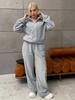 European and American casual women's fleece set thick solid color long-sleeved zipper cardigan elastic wide-leg pants two-piece set