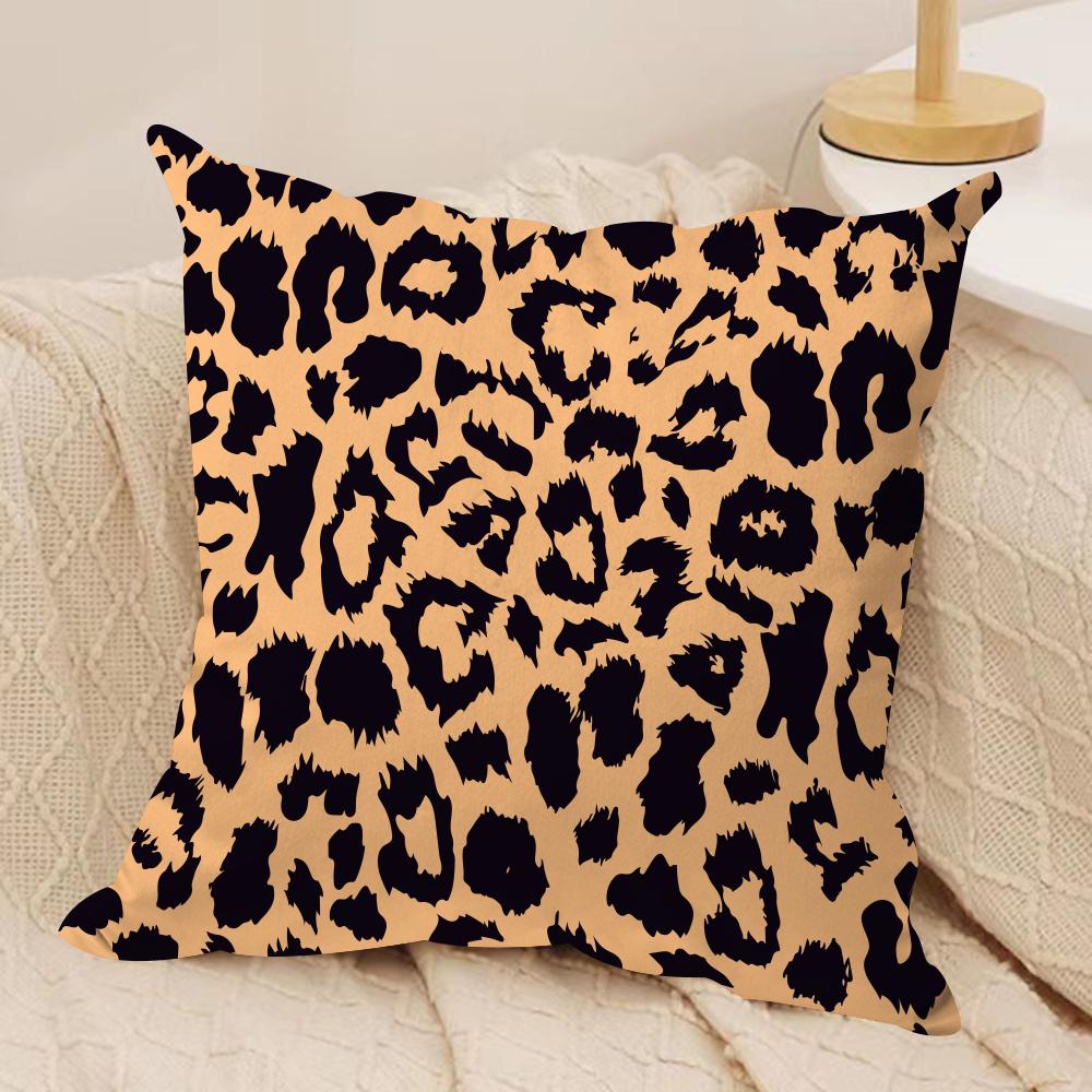 Leopard Print Texture Cushion Cover Soft Plush Fabric Double-Sided Printed Sofa Cushion Cover for All Seasons Home Decor Gift