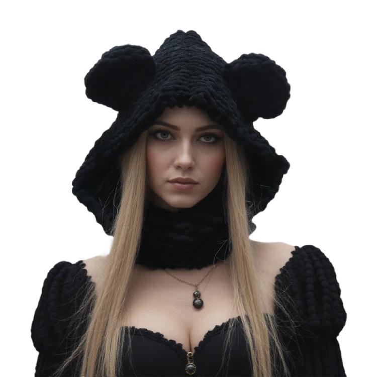 Thicken Neck Warmer Hat Crochet Bear Ear Balaclava Scarf Hat for Cold Weather Winter Sport Gear For Outdoor Enthusiasts