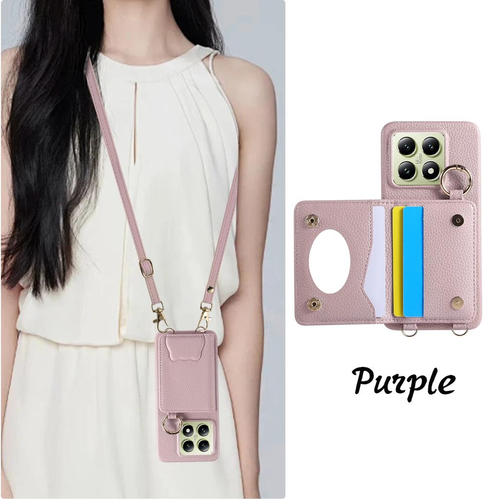 Crossbody Cards Solt Wallet Leather Case For Xiaomi Redmi Note 13 Pro Plus 12 14T 14C 13T 13C POCO X6 Mirror Ring Holder Cover