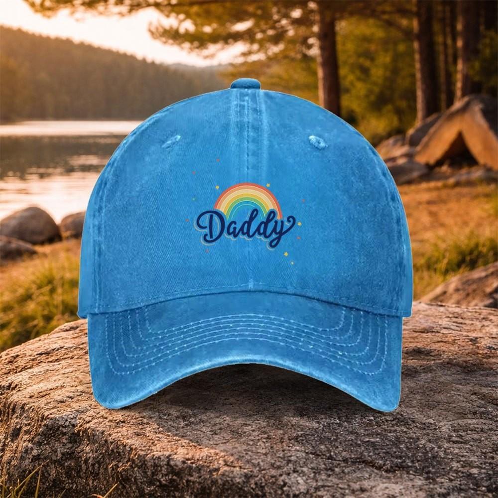 Rainbow Daddy Print Washed Baseball Cap Unisex Casual Outdoor Golf Cap for Daily Wear