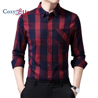 Mens Casual Flannel Blend Plaid Lapel Button Down Long Sleeve Shirt