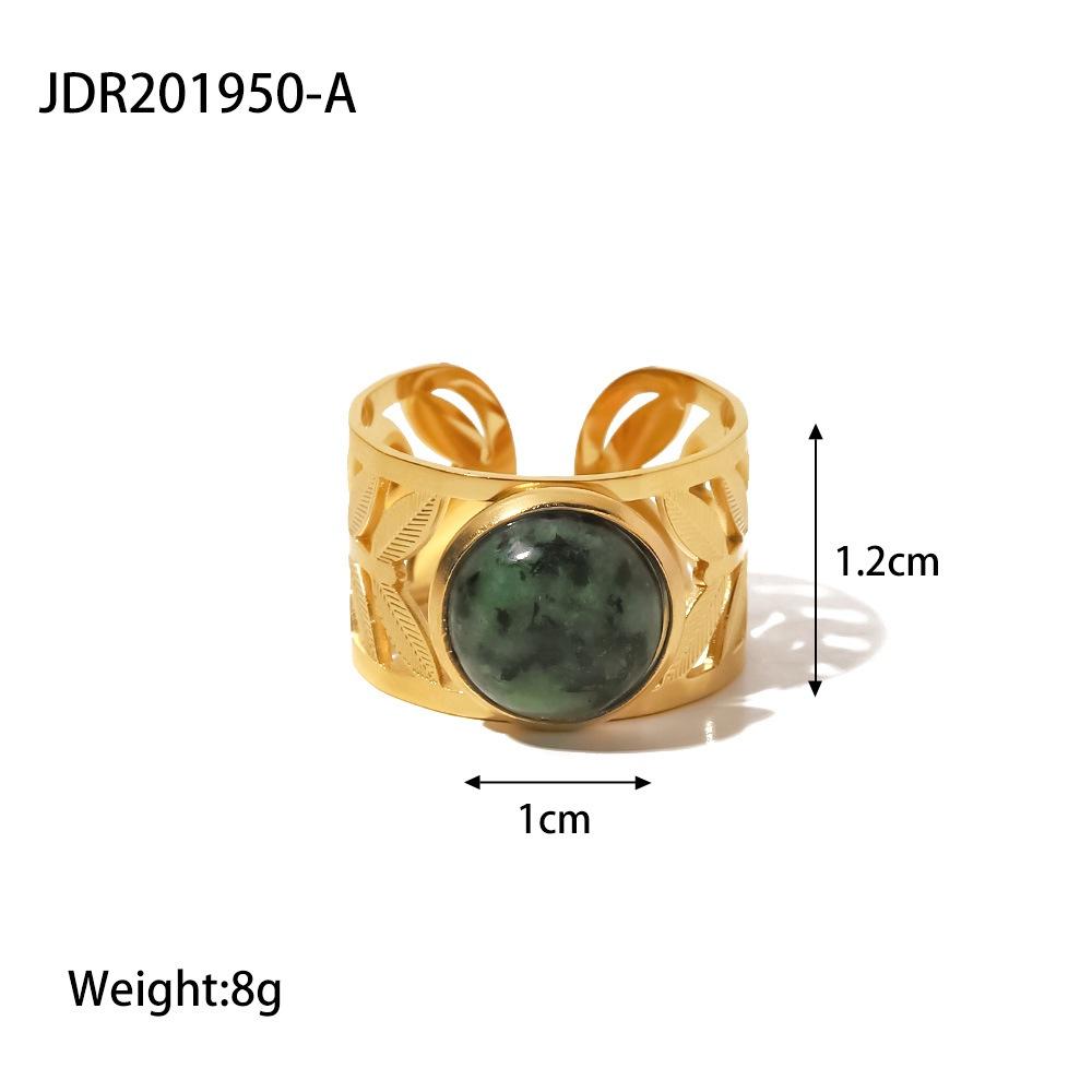 

Stainless Sophisticated Steel Ring With 18k Gold Plating Irregular Element Set With Peacock Stone Artistic Jewelry StyleG