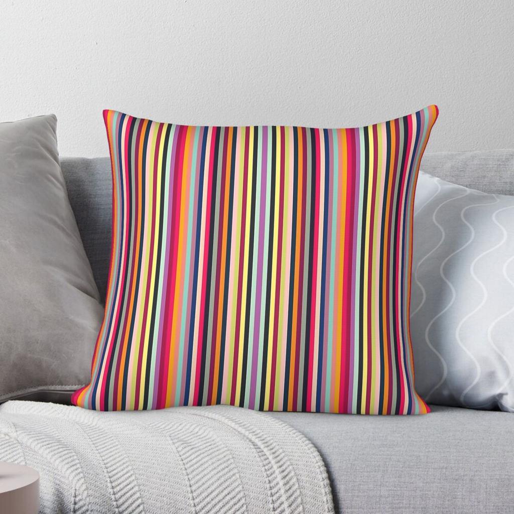 s Retro Vertical Stripes Square Pillowcase Polyester Linen Velvet Pattern Zip Decorative Sofa Seater Cushion Cover