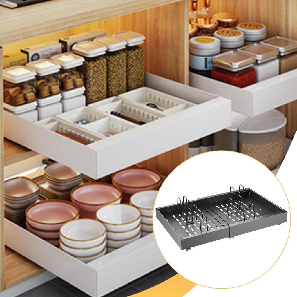 Carbon Steel Pull Out Shelving Kitchen Organizer Expandable Storage Rack for Cabinets Pantry Under Sink