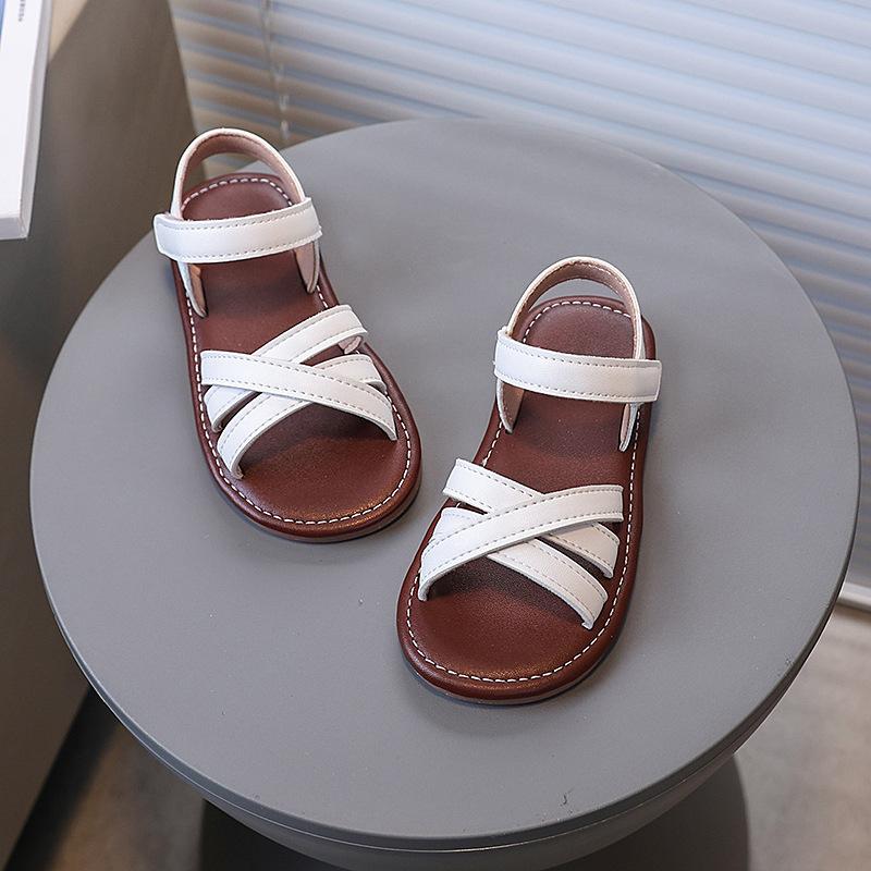 Girls Princess Shoes Korean Style Soild Color Kids Beach Shoes Non-slip Soft Sole 2025 Summer New Girls Sandals Open Toes Sweet