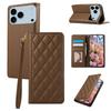 For iPhone 17 Pro Case RFID Blocking Wallet Stand Rhombus Leather Phone Cover with Wrist Strap