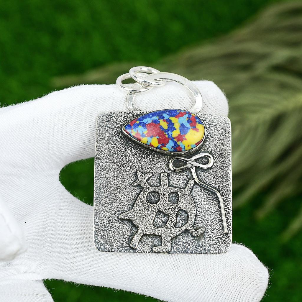 Sisters Day Deal Natural Mosaic Balloon Jasper Sterling Silver Pendant Jewelry