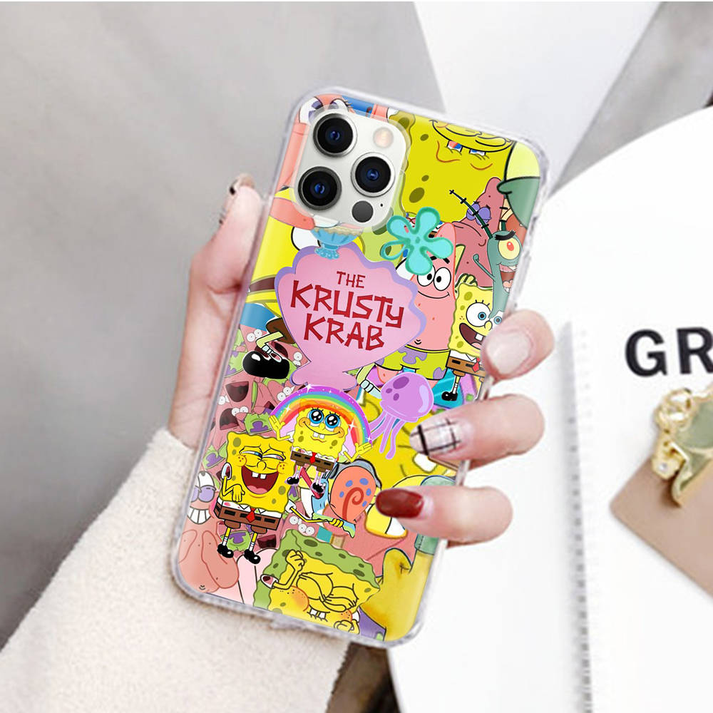 JS43 SpongeBob Transparent Case for Samsung A04 A14 A23 M33 M53 Realme 10 9 C35 C55 VIVO Y02 X80 Infinix Hot 30 Note 11 Tecno Spark 8P Pro