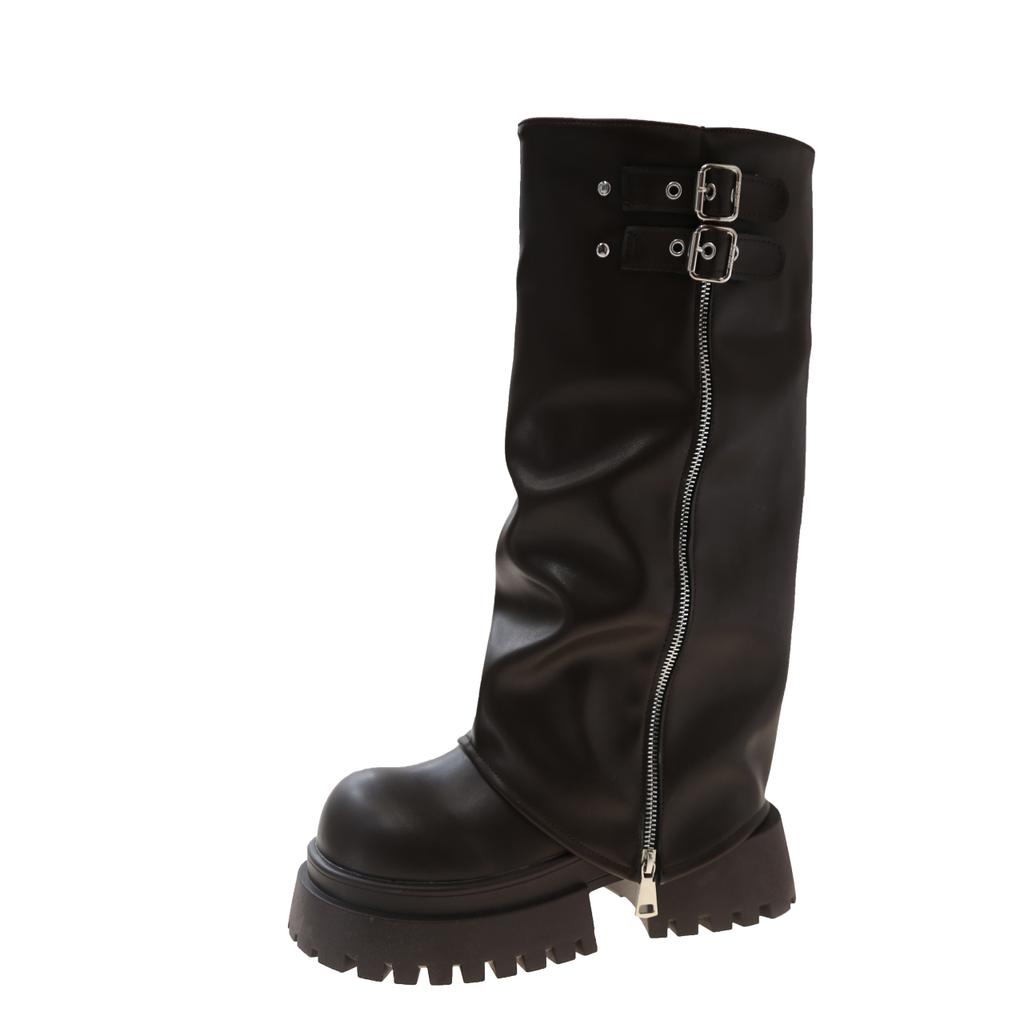 Designer Women Knee High Boots Female Platform Thick Bottom Trouser Legs Long Booties Autumn Winter Shoes