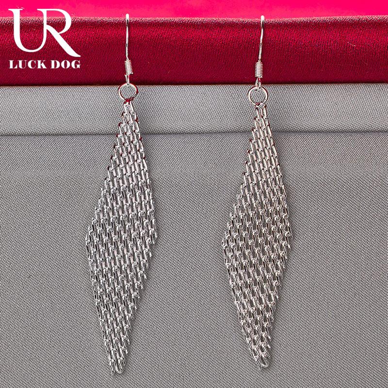 925 Sterling Silver Interwoven Mesh Hanging Piercing Earrings Fashionable Wedding Jewelry