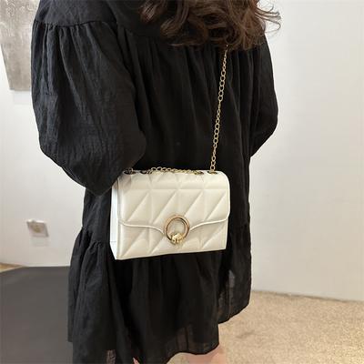 Korean  Girl Shoulder Bag Fashionable Texture Girl Chain Bag Versatile Solid Color Women's Small Square Bag Sewing Thread
