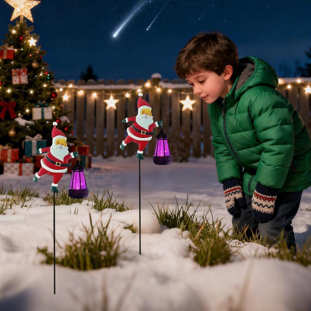 Christmas Solar Lights Outdoor Santa Claus Ground Lamp Yard Decoration Outdoor Garden Lawn Decorative Lights For Lawn Pathway
