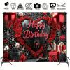 2D Glam Birthday Party Backdrop Red Roses & High Heels Photography Background