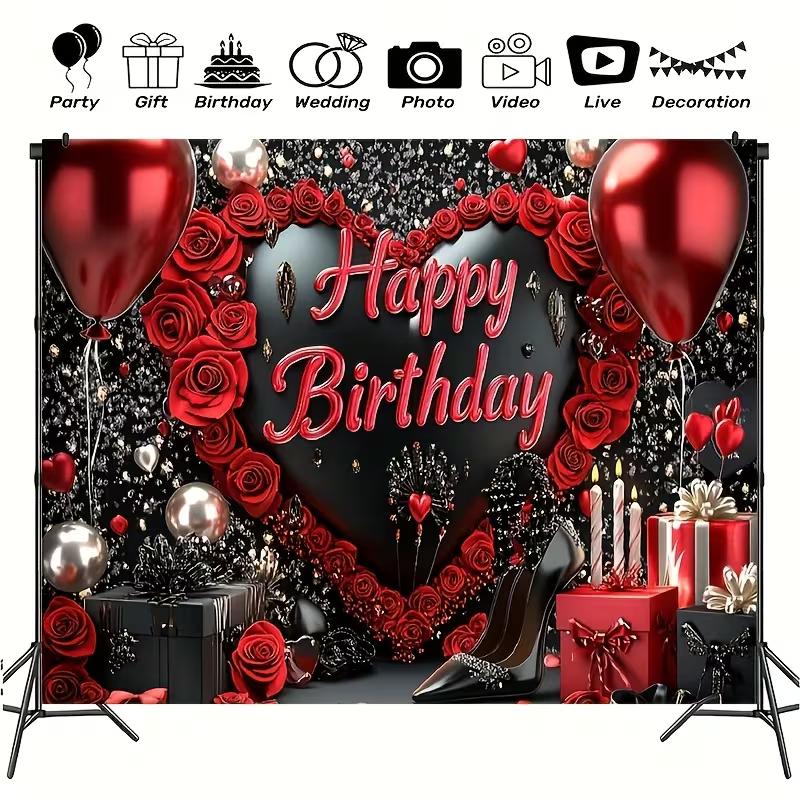 2D Glam Birthday Party Backdrop Red Roses & High Heels Photography Background