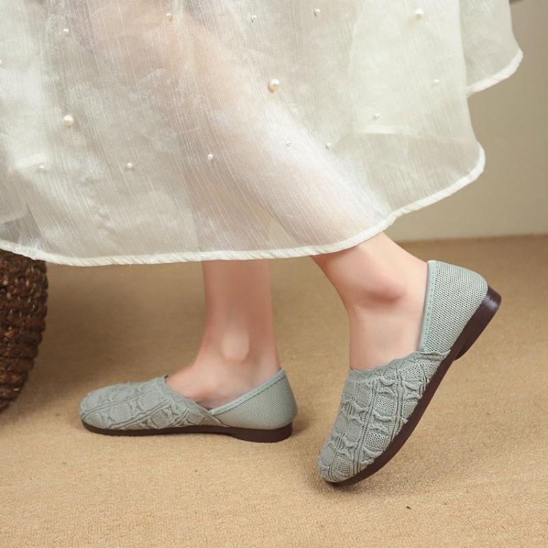 Fashion Women Flats Solid Color Mesh Breathable Sneakers Women Soft Bottom Knit Ballet Loafers Shoes Casual Slip On Boat Shoes for Women