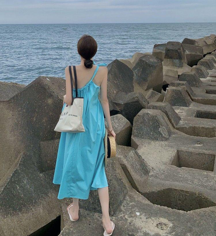 Women's Summer 2026 Irregular One-Shoulder Spaghetti Strap Resort Dress