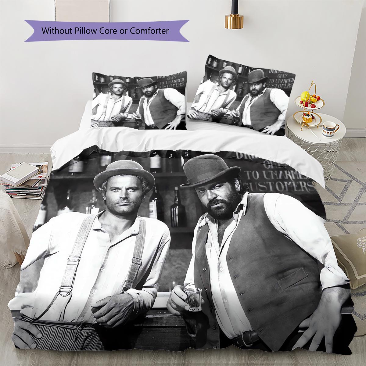 Terence Hill Bud Spencer Muster Bettwäsche Steppdecke Set Bettbezug Kissenbezug Heimdekoration Geschenk (1 Bettbezug + 2 Kissenbezüge, ohne Füllung) 135x200cm